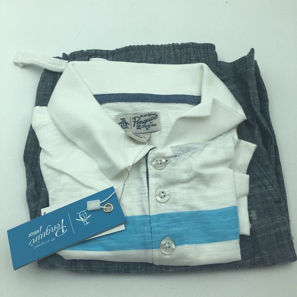 NWT-Boy’s Original PENGUIN Junior Striped Polo And Chambray Shorts-6Y